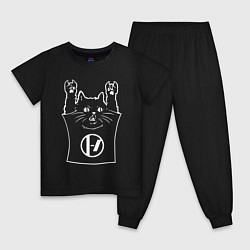 Пижама хлопковая детская Twenty one pilots - cat rock, цвет: черный