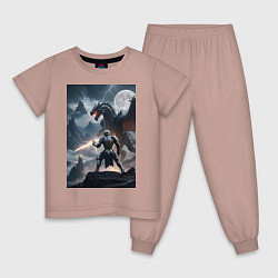 Пижама хлопковая детская Сражение рыцаря с драконом в стиле Demons Souls, цвет: пыльно-розовый