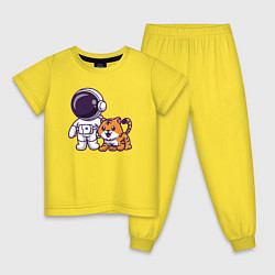 Пижама хлопковая детская Космонавт и тигрёнок, цвет: желтый