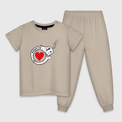 Пижама хлопковая детская Вместе парное - наручники, цвет: миндальный