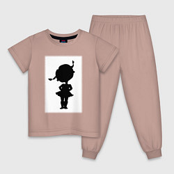Пижама хлопковая детская Силуэт поцелуй она - для пары, цвет: пыльно-розовый