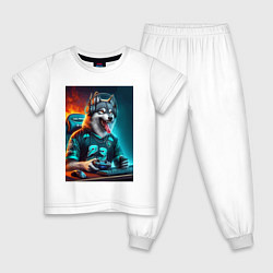 Пижама хлопковая детская Волчара кибер спортсмен - нейроарт, цвет: белый