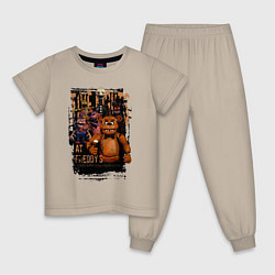 Пижама хлопковая детская Аниматроники из Five Nights at Freddys, цвет: миндальный