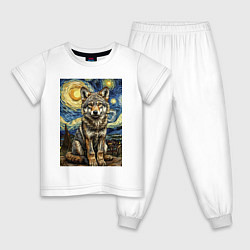 Пижама хлопковая детская Волчонок Ван Гог, цвет: белый