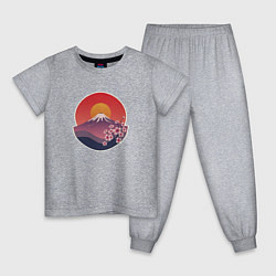 Пижама хлопковая детская Гора Фудзи с сакурой, цвет: меланж