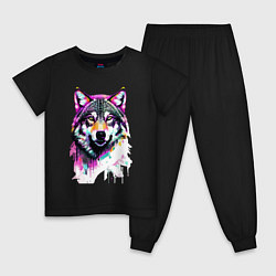 Пижама хлопковая детская Волчья морда - нейроарт, цвет: черный