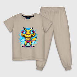 Пижама хлопковая детская Big Pikachu, цвет: миндальный