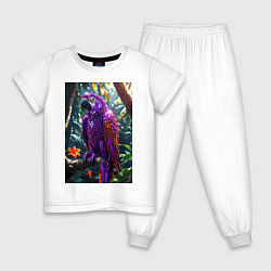 Пижама хлопковая детская Попугай из драгоценных камней, цвет: белый