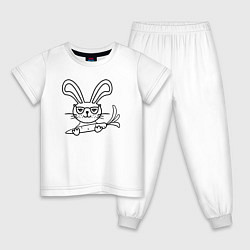 Пижама хлопковая детская Милый зайка с морковкой, цвет: белый
