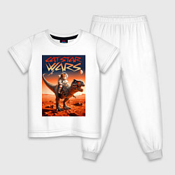 Пижама хлопковая детская Кот космонавт верхом на тираннозавре, цвет: белый