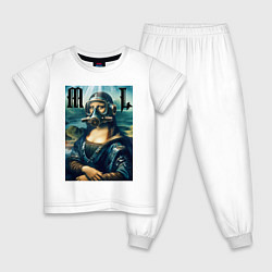 Пижама хлопковая детская Мона Лиза - стимпанк нейроарт, цвет: белый