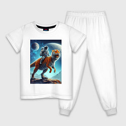 Пижама хлопковая детская Космонавт верхом на тигрозавре - затерянная планет, цвет: белый