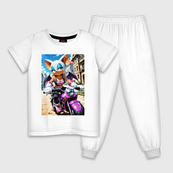 Пижама хлопковая детская Руж из Somic едет на мотоцикле, цвет: белый