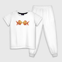 Пижама хлопковая детская Милые золотые рыбки, цвет: белый