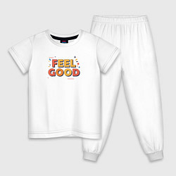 Пижама хлопковая детская Feel Good надпись в стиле мемфис, цвет: белый