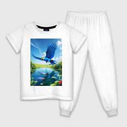 Пижама хлопковая детская Попугай ловит рыбу, цвет: белый