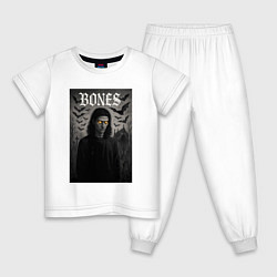 Пижама хлопковая детская Bones с желтыми горящими глазами, цвет: белый