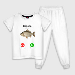 Пижама хлопковая детская Карась вызывает мем, цвет: белый