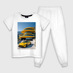 Пижама хлопковая детская Желтый суперкар у дома, цвет: белый