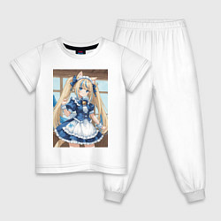 Пижама хлопковая детская Горничная с ушками в maid cafe, цвет: белый