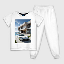 Пижама хлопковая детская Белый суперкар у дома, цвет: белый