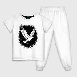 Пижама хлопковая детская Чайка в черном круге, цвет: белый