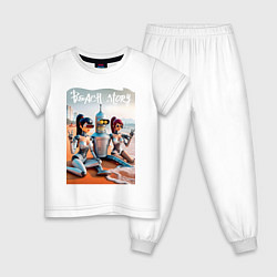 Пижама хлопковая детская Бендер с двумя подругами на летнем пляже, цвет: белый