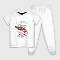 Пижама хлопковая детская Акула, цвет: белый