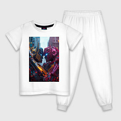 Пижама хлопковая детская Противостояние роботов, цвет: белый