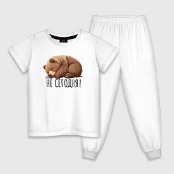 Пижама хлопковая детская Спящий медведь - не сегодня, цвет: белый