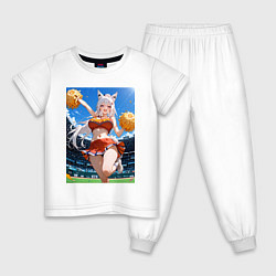 Пижама хлопковая детская Кошка-болельщица, цвет: белый