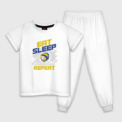 Пижама хлопковая детская Eat sleep volleyball repeat, цвет: белый
