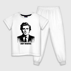 Пижама хлопковая детская Портрет Энди Уорхола в каплях краски, цвет: белый