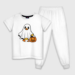 Пижама хлопковая детская Утенок в костюме приведения - Хэллоуин, цвет: белый