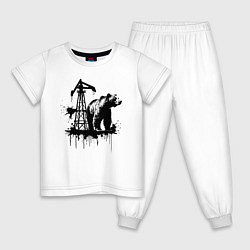 Пижама хлопковая детская Медведь и нефть, цвет: белый