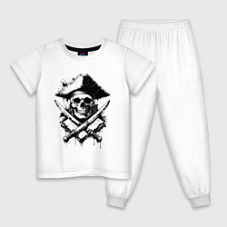 Пижама хлопковая детская Пиратский череп с мечами, цвет: белый