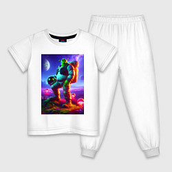 Пижама хлопковая детская Космонавт Шрек на похожей планете, цвет: белый