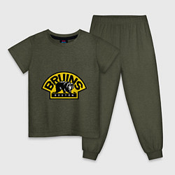 Пижама хлопковая детская HC Boston Bruins Label, цвет: меланж-хаки