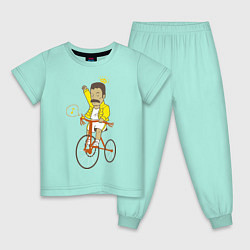 Пижама хлопковая детская Фредди на велосипеде цвета мятный — фото 1