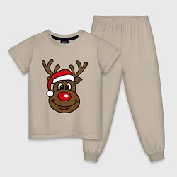 Пижама хлопковая детская Рождественский олень, цвет: миндальный