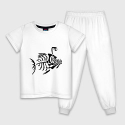 Пижама хлопковая детская Скелет глубоководной рыбы, цвет: белый