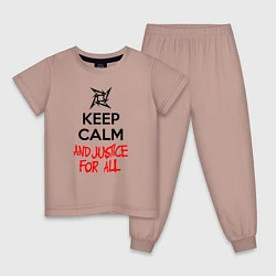Пижама хлопковая детская Keep Calm & Justice For All, цвет: пыльно-розовый
