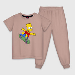 Пижама хлопковая детская Барт на скейте, цвет: пыльно-розовый