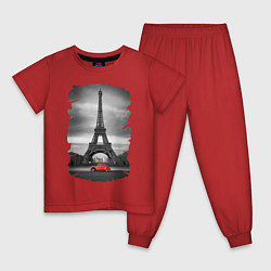Пижама хлопковая детская Эйфелева башня, цвет: красный