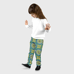 Брюки детские Хризантемы: бирюзовый узор, цвет: 3D-принт — фото 2