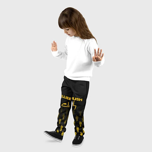 Детские брюки Billie Eilish: Yellow & Black Autograph / 3D-принт – фото 3