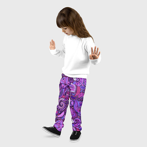 Детские брюки Фиолетовый этнический дудлинг / 3D-принт – фото 3