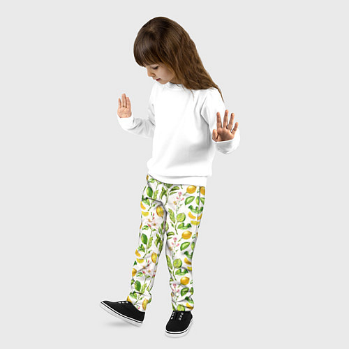 Детские брюки Летний узор лимон ветки листья / 3D-принт – фото 3