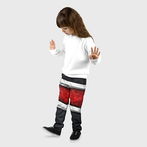 Детские брюки 3D Красные соты металлические / 3D-принт – фото 3