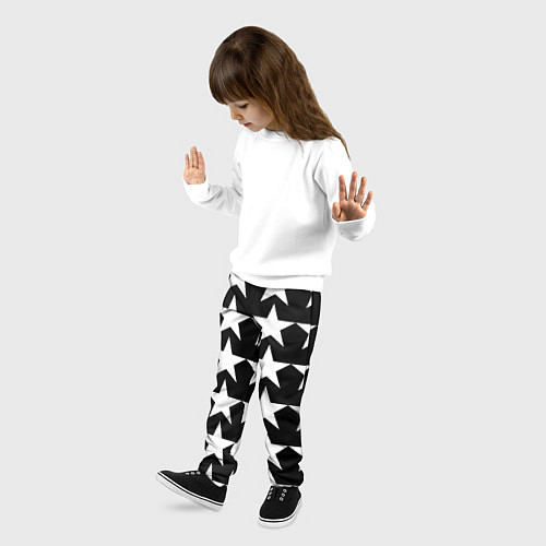 Детские брюки Белые звёзды на чёрном фоне / 3D-принт – фото 3